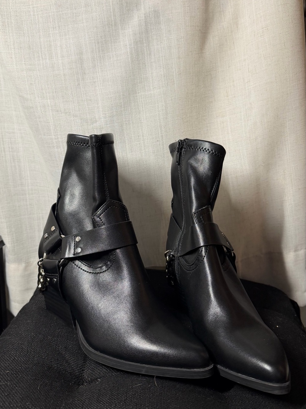 Dolce Vita Black Leather Ankle Booties with Harness Detail